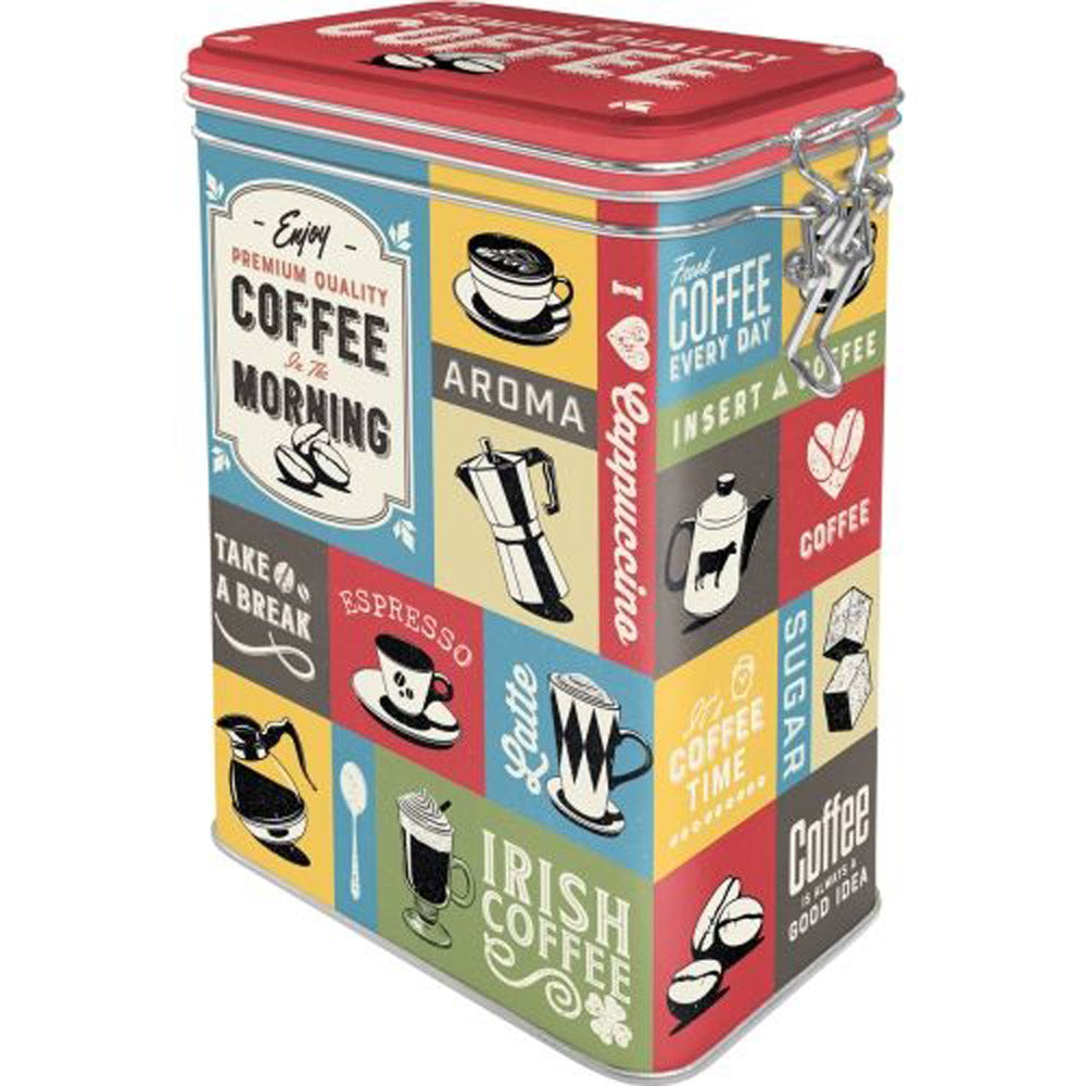 Coffee Theme Clip Top Tin (7.5x11x17.5cm)