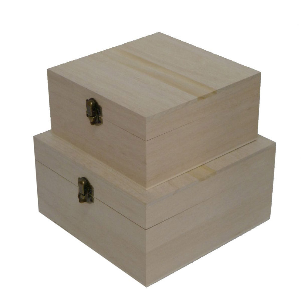 Square Wooden Box with Catch (Set of 2)