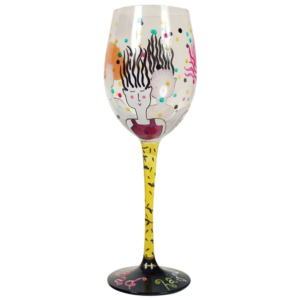 Bad Hair Day Hand-Painted White Wine Glass