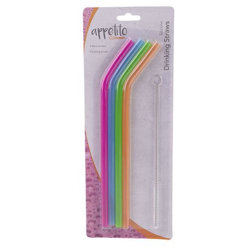 Appetito Translucent Silicone Bent Drinking Straws w/ Brush