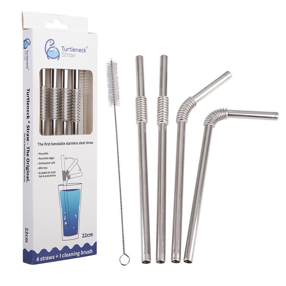 Stainless Steel 4pc Flexible Straws with Brush (Box of 10)