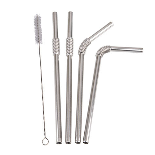 Stainless Steel 4pc Flexible Straws with Brush (Box of 10)