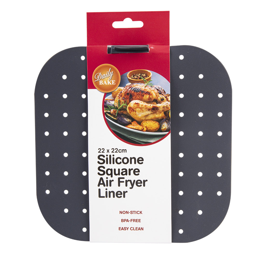 Silicone Square Air Fryer Liner 22x22cm (Charcoal)