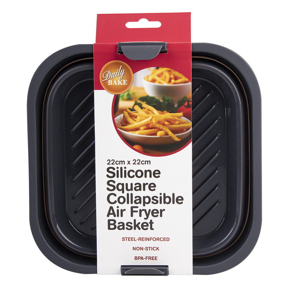 Silicone Square Air Fryer Basket 22x22cm (Charcoal)