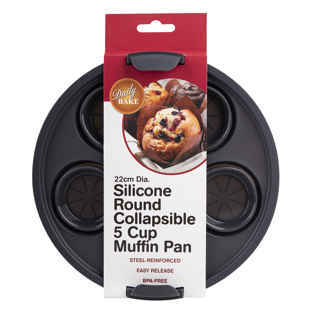 Silicone Round Air Fryer 5-Cup Muffin Pan 22cm (Charcoal)