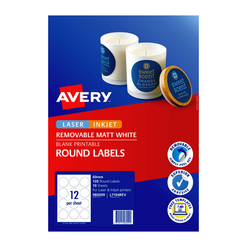 Avery Round Labels 60mm 12Up 10pk