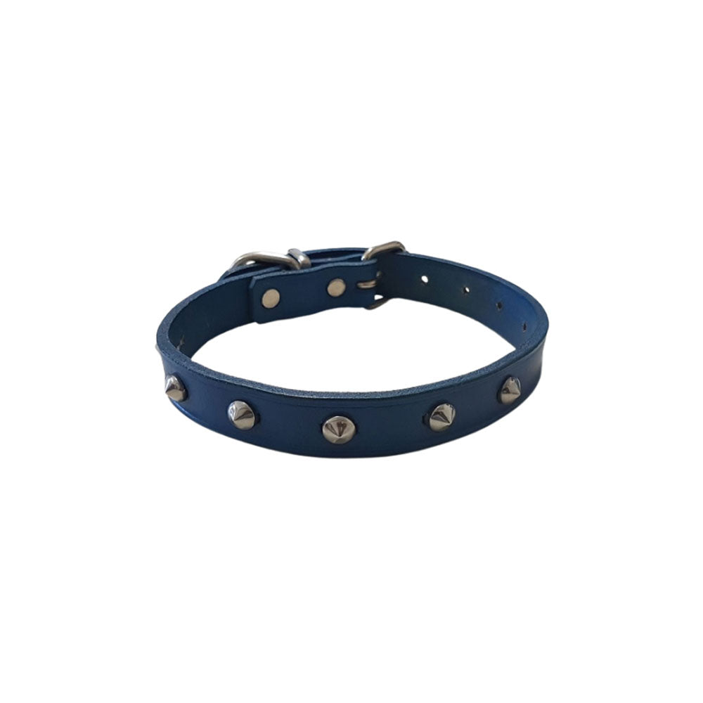 Leather Studded Collar (Blue)