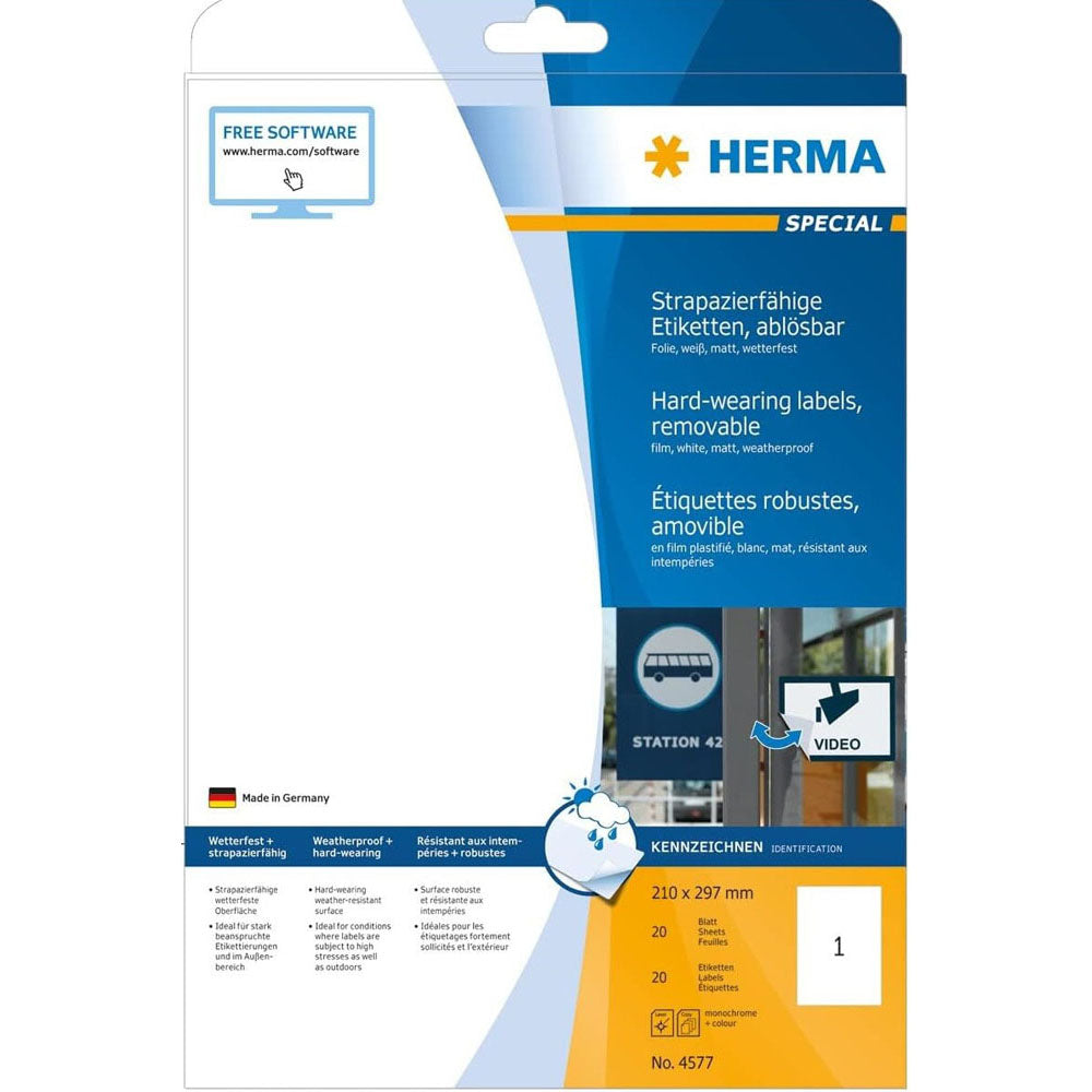 Herma Removable Hard-Wearing Labels A4 (White)