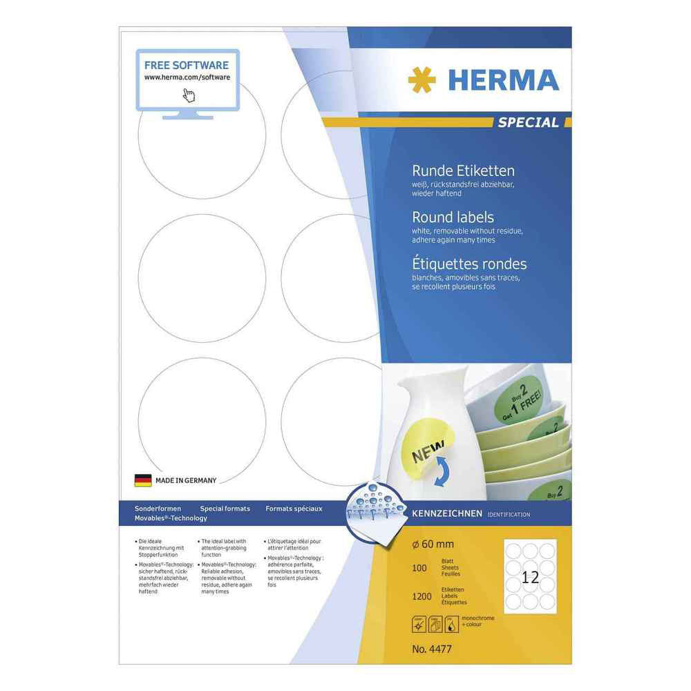 Herma Round avtagbar etiketter 100 st (vit)