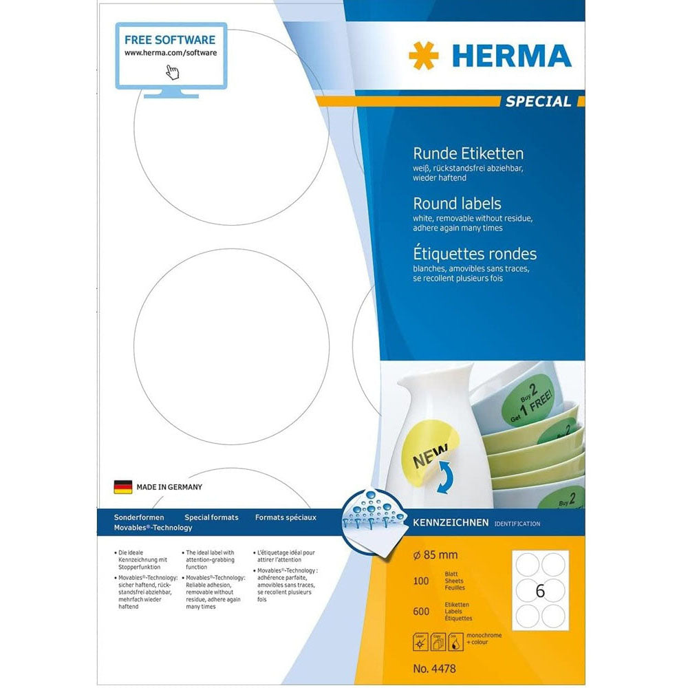 Herma Round aftagelige etiketter 100 pc (hvid)