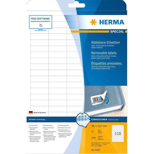 Herma Removable Labels A4 38.1mm 25pc (White)