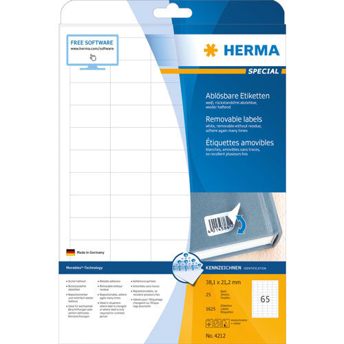 Herma Removable Labels A4 38.1mm 25pc (White)