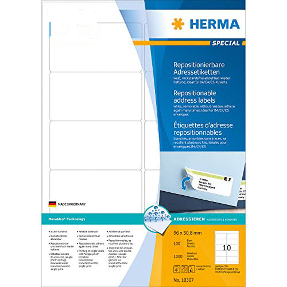 Herma -klæbende adresseetiketter A4 100pc (hvid)