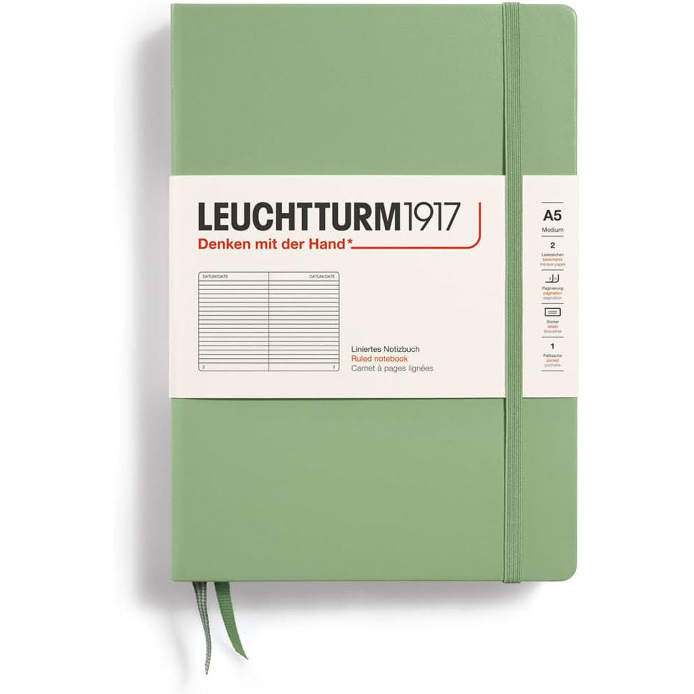 Leuchtturm twarda okładka rządzona notebookiem A5 (zielony)