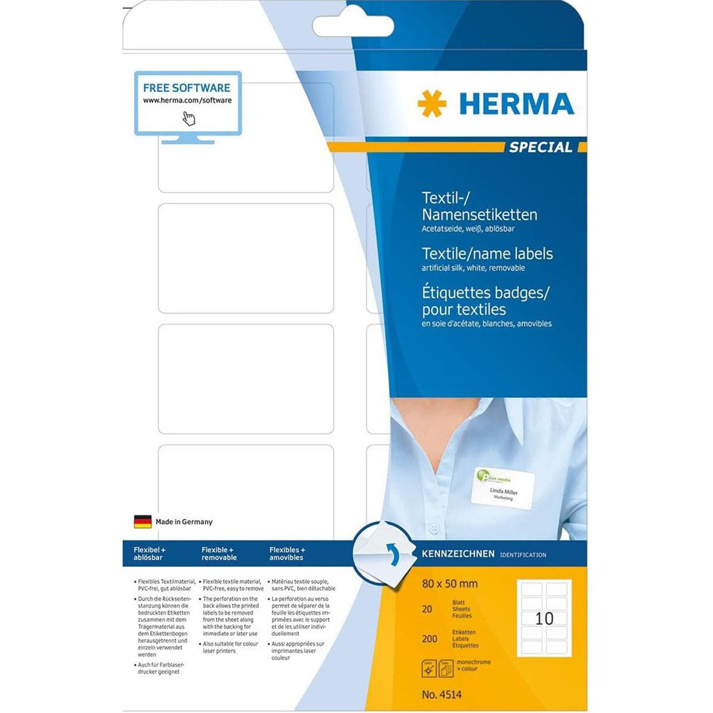 Herma Navn/tekstiletiketter A4 White (80x50mm)