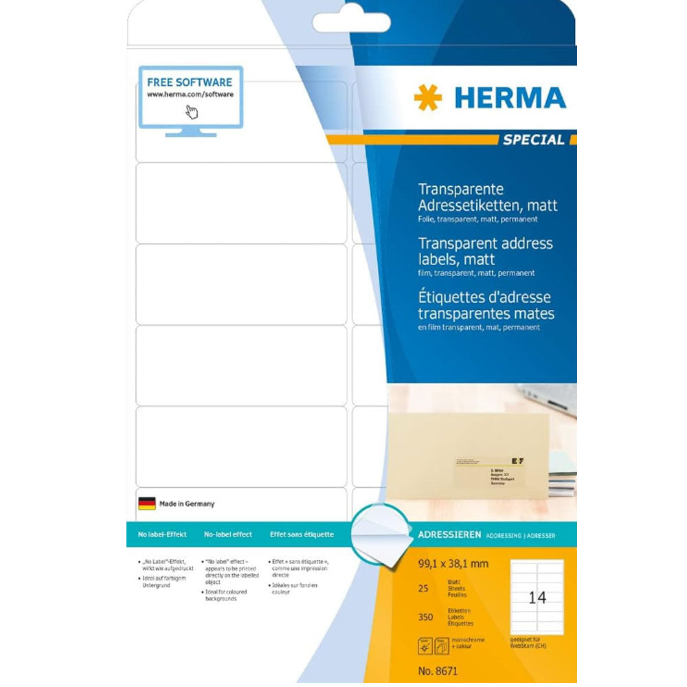 Herma Transparent Matte Labels A4 25pc