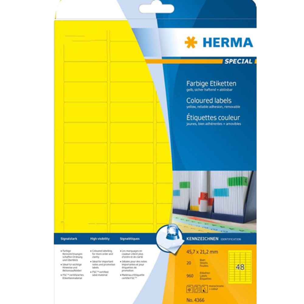 Herma aftagelige farvede etiketter A4 20pc (45,7x21,2 mm)