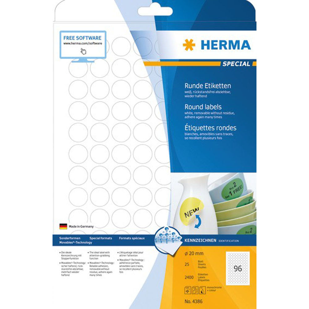 Herma Round aftagelige etiketter 25pc (hvid)