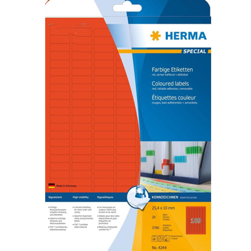 Herma avtagbara färgade etiketter A4 20 st (25,4x10mm)