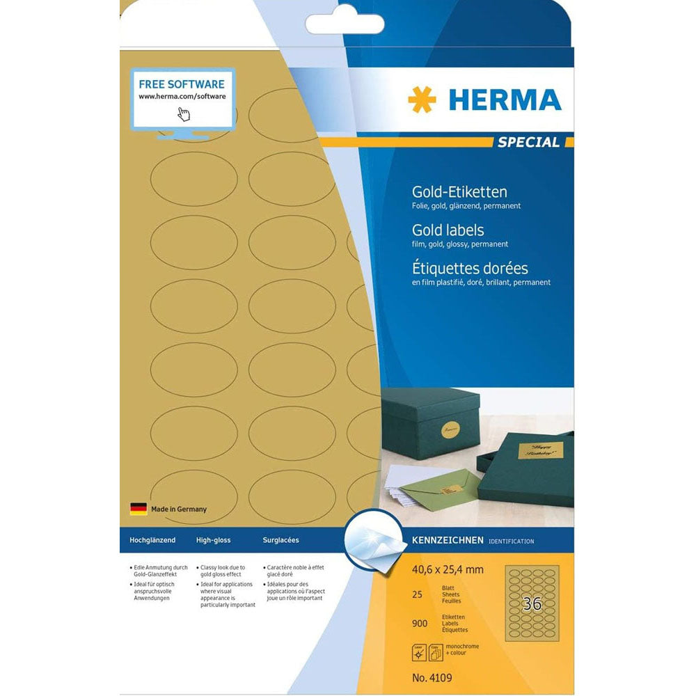 Herma Glossy Foil Oval Labels A4 25pc（金）