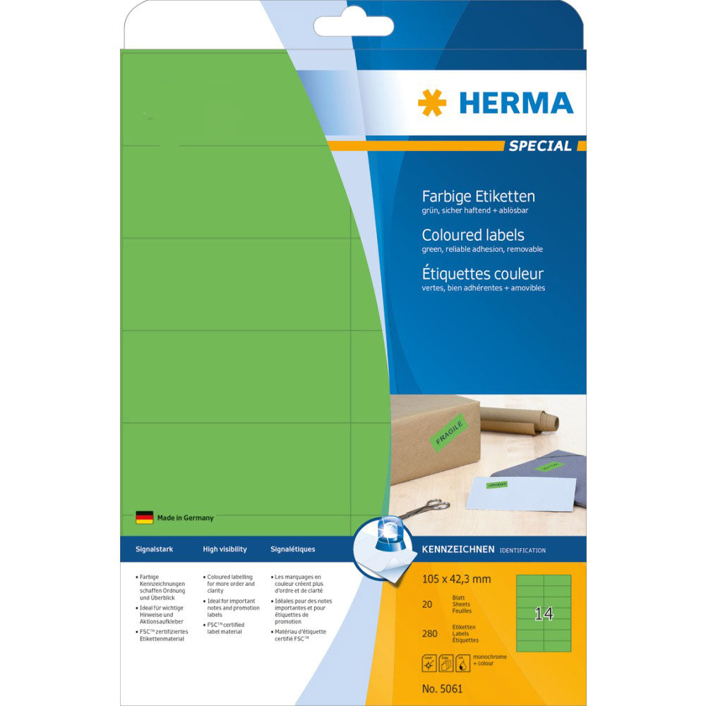 Herma Removable Coloured Labels A4 20pc (105x42.3mm)