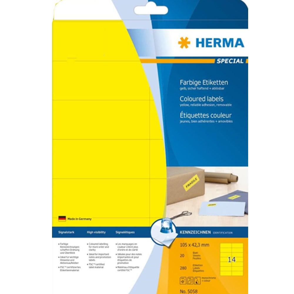 Herma aftagelige farvede etiketter A4 20pc (105x42,3 mm)