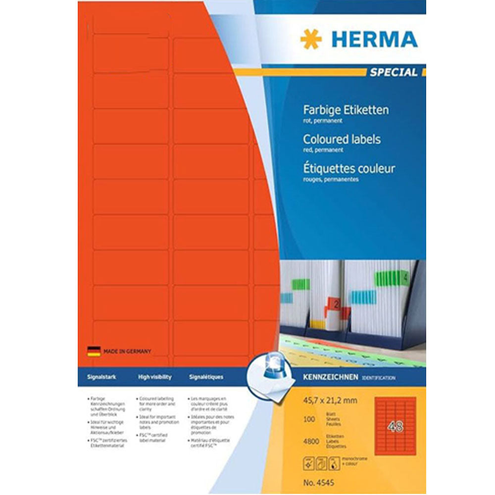 Herma farvede etiketter A4 100pc (45,7x21,2 mm)