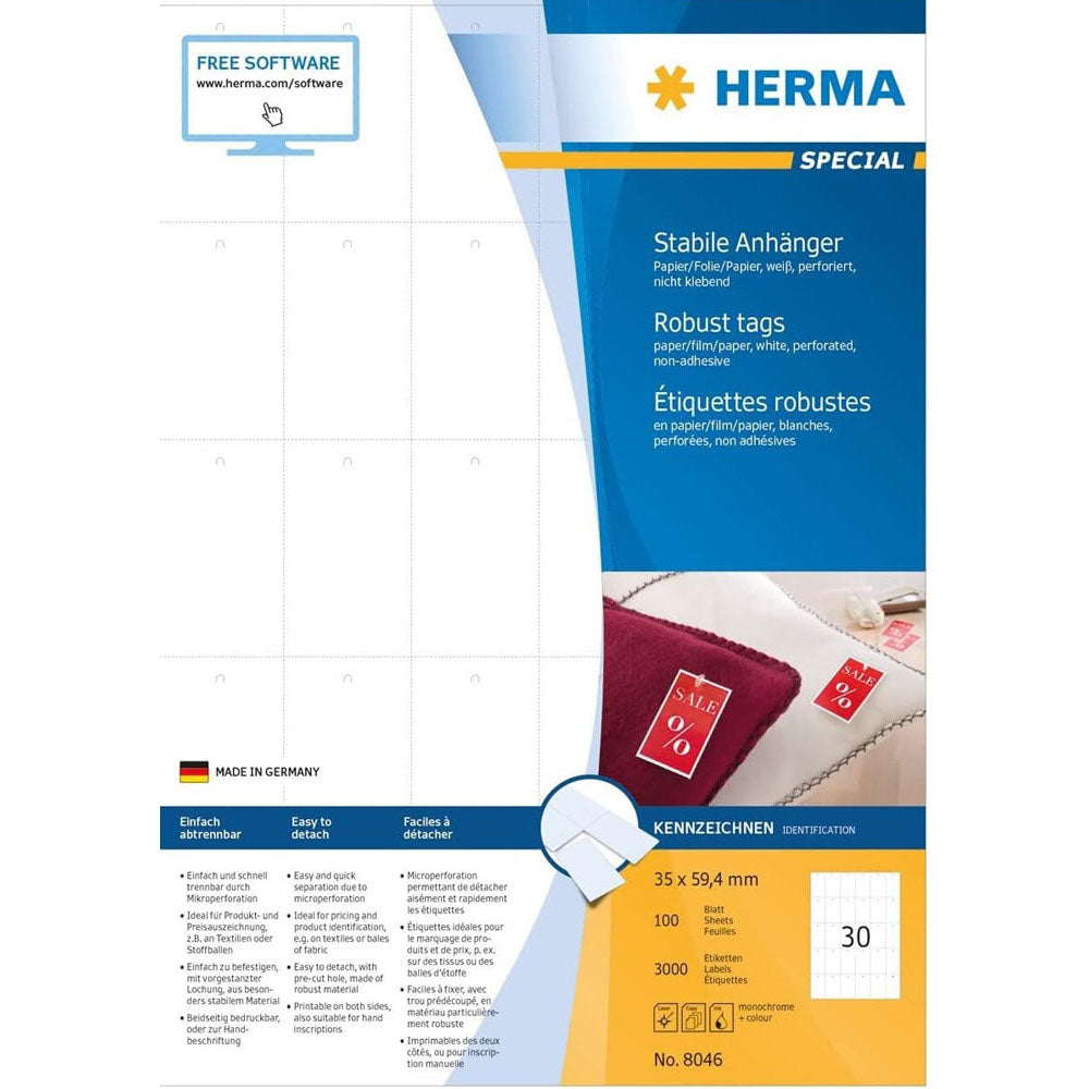 Herma robusta perforerade taggar A4 100 st