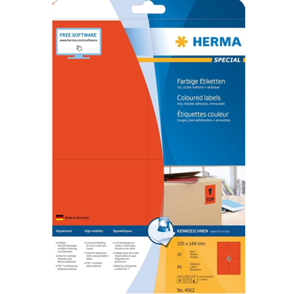 Herma aftagelige farvede etiketter A4 20pc (105x148mm)