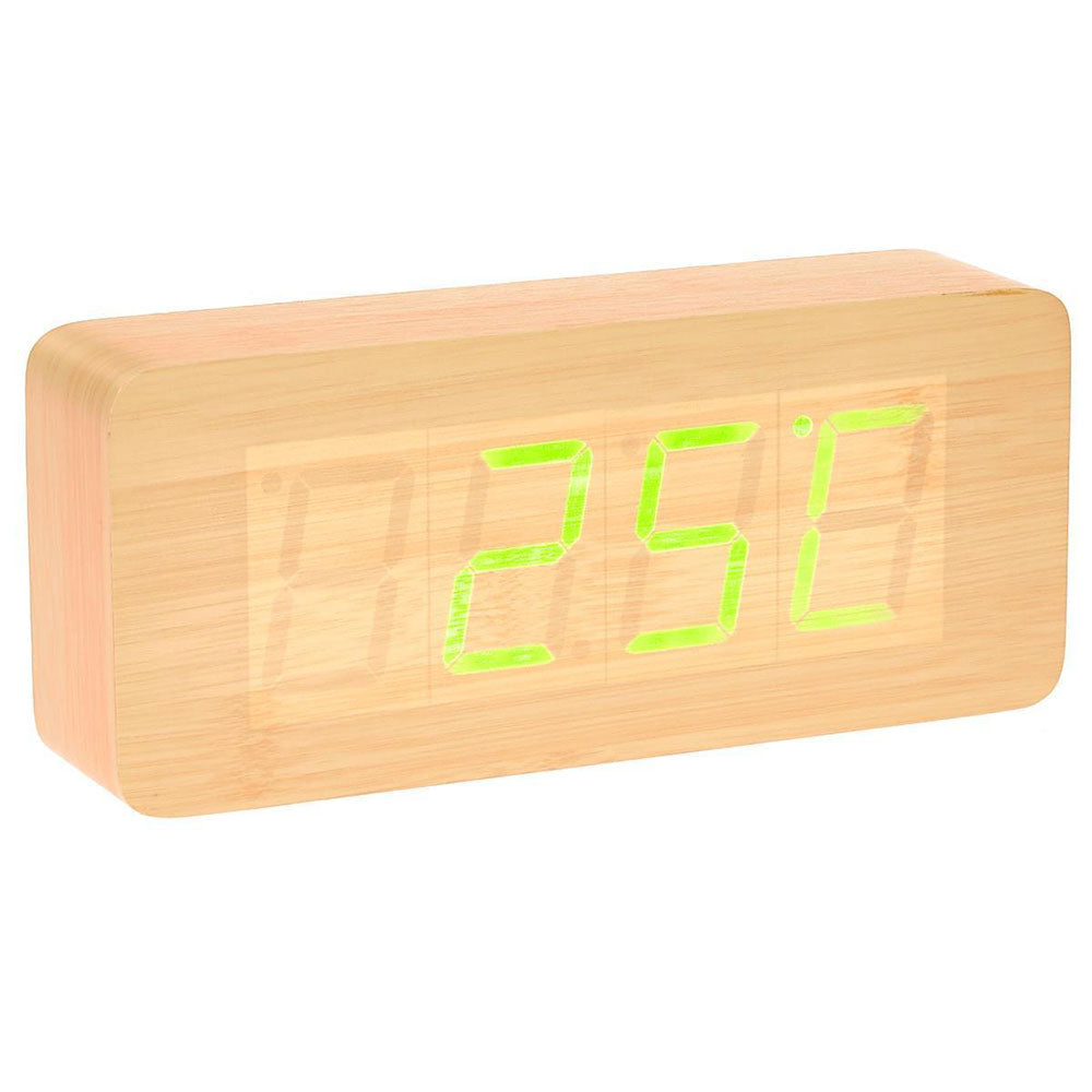 Grande horloge de table cuboïde en bois à LED
