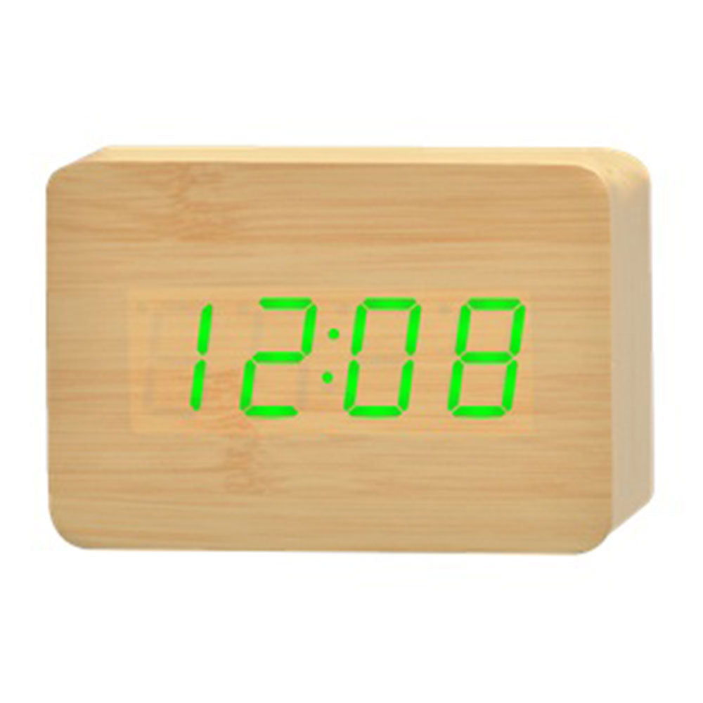 Horloge de table à LED cuboïde en bois
