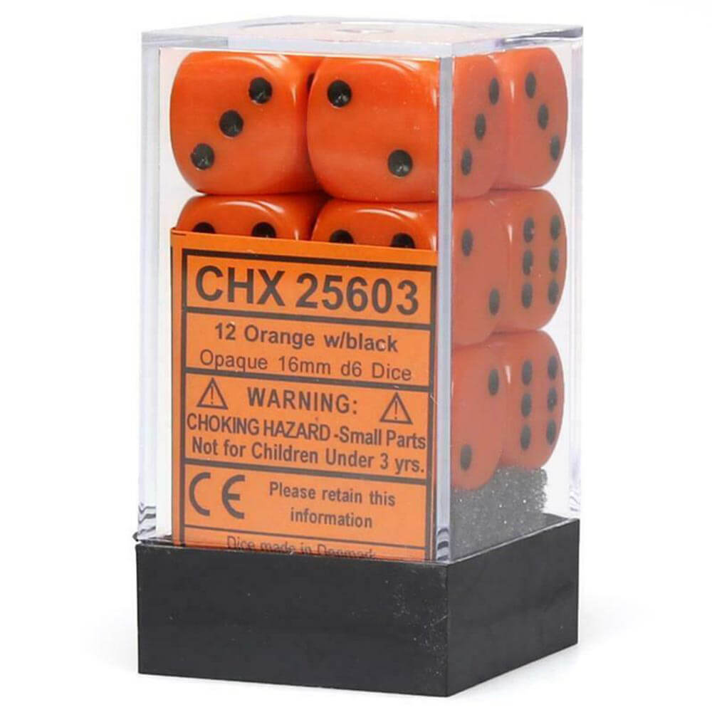 D6 Dice Opaque 16 mm (12 dés)