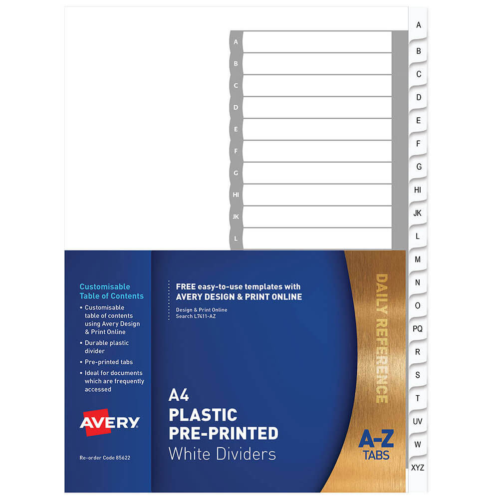 Avery Plastic pré-imprimé Dividers A4 (blanc)