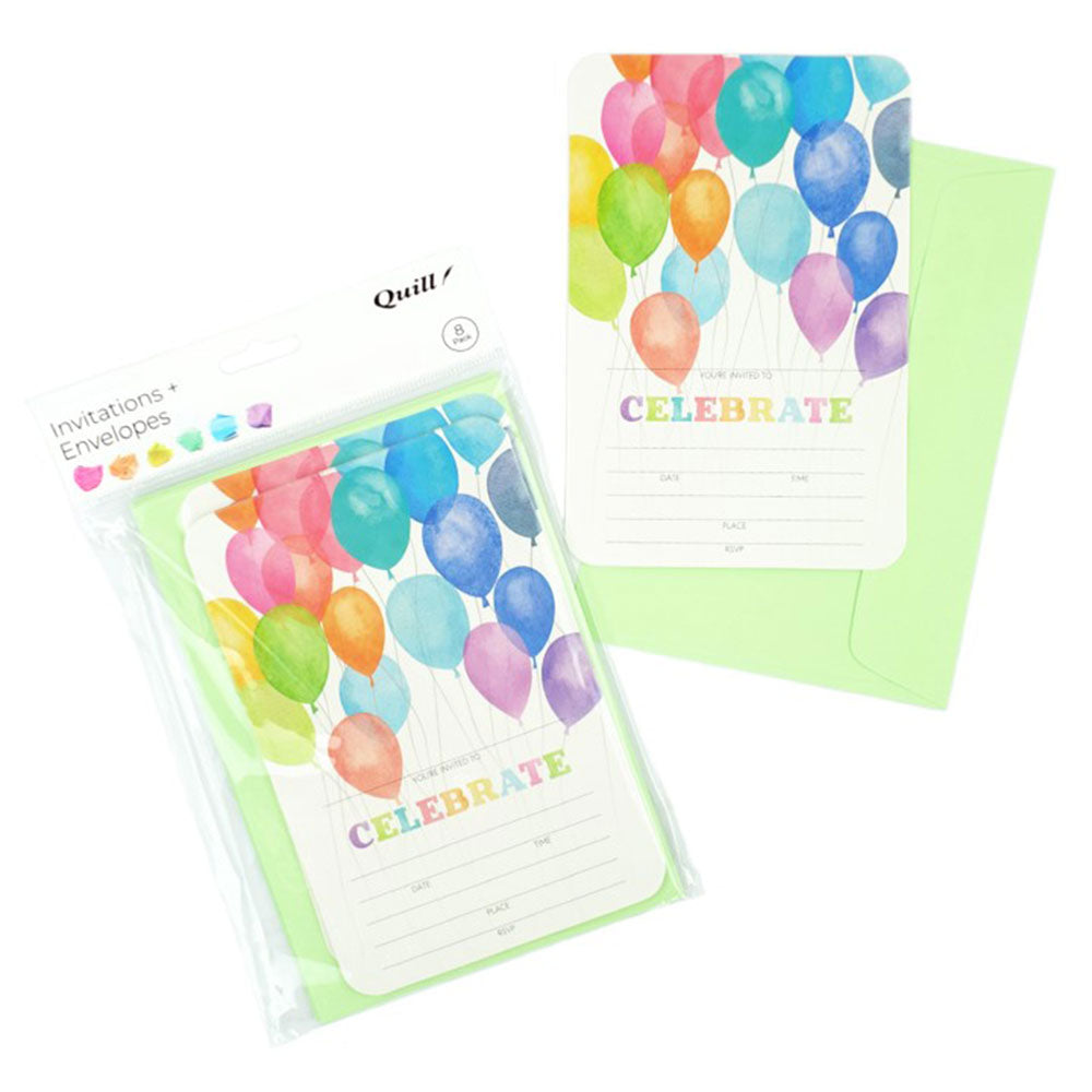 Quill Party Invitation Card & Enveloppe 8pk