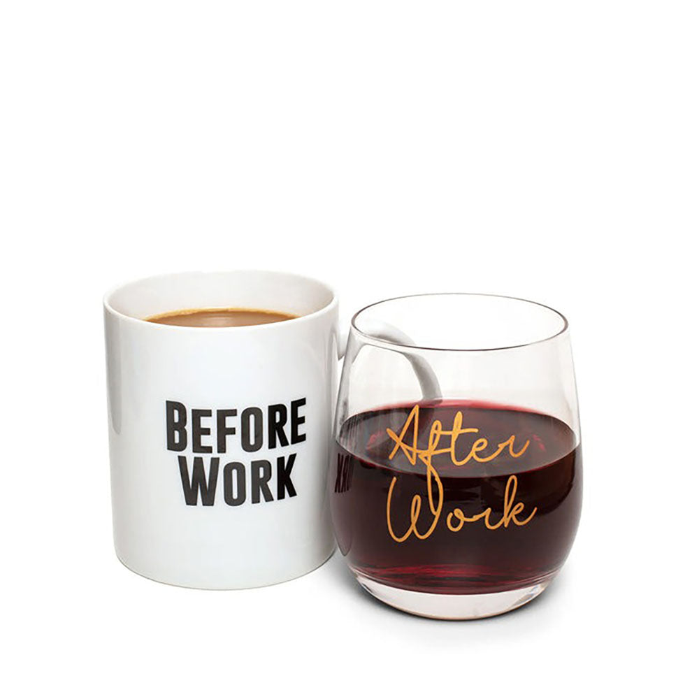 Thumbs Up! Before Work After Work Mug and Wine Glass Set