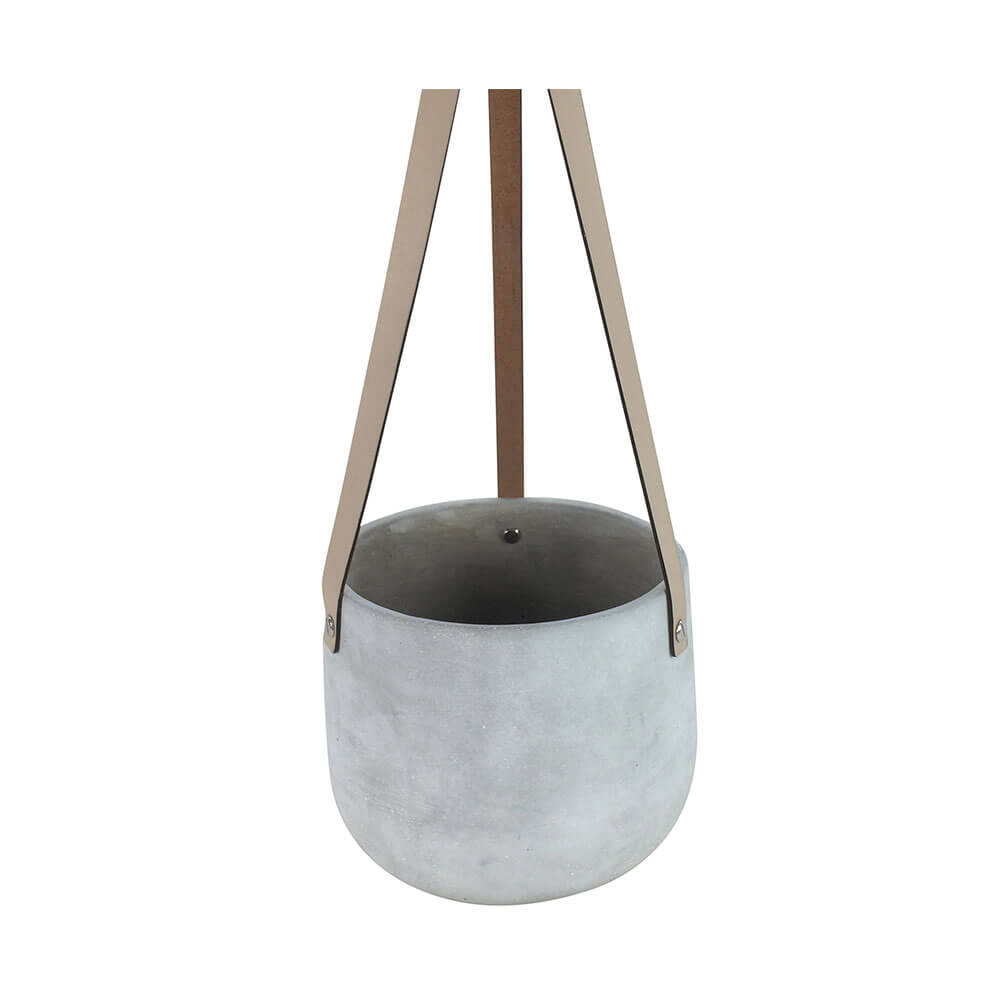 Lily Concrete Hanging Pot with PU Tan Straps
