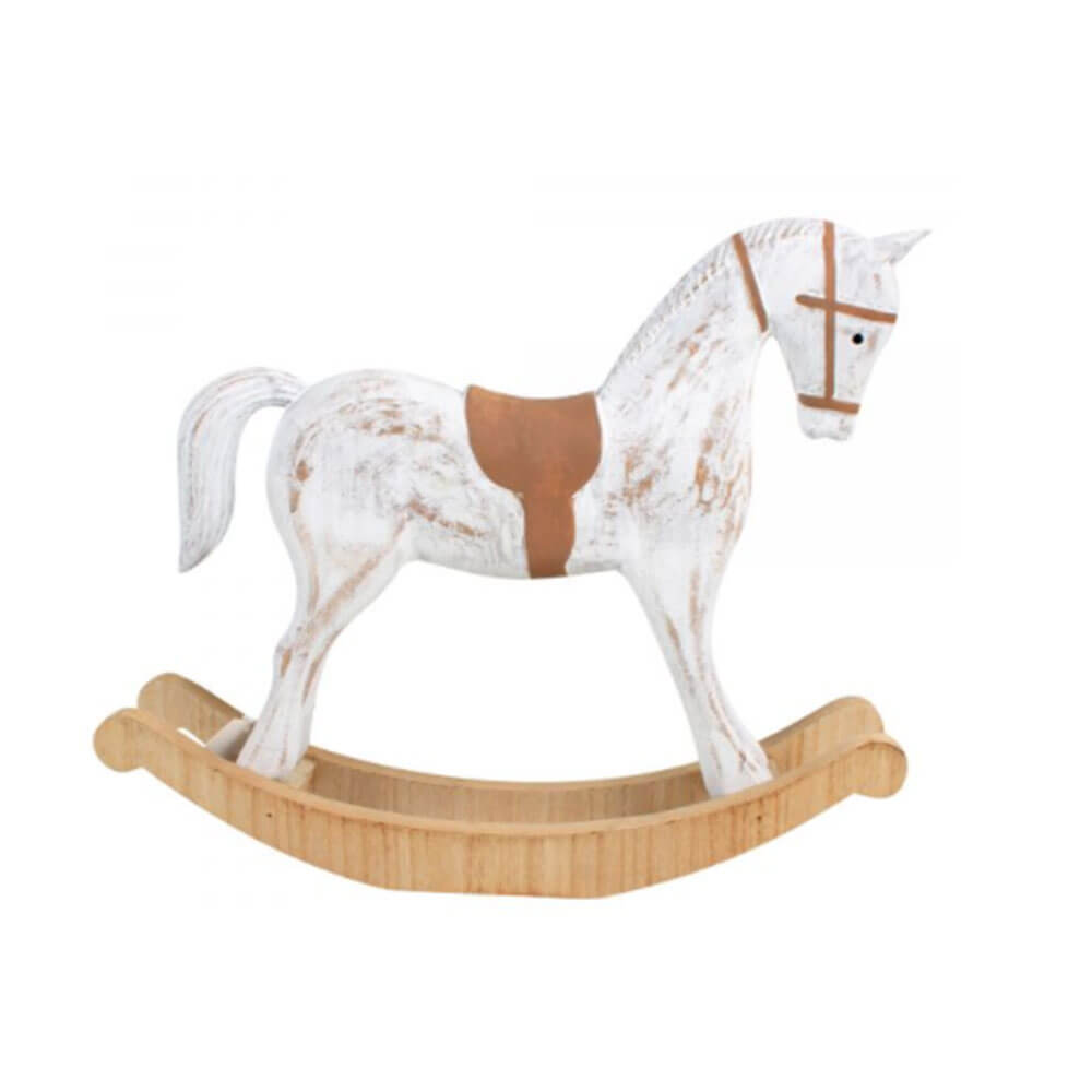 Ornamento in legno di cavallo a dondolo.