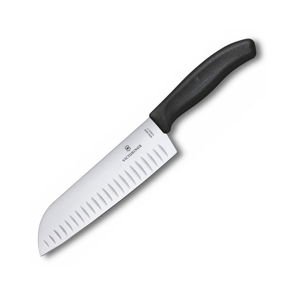 Lâmina larga canelada faca Santoku 17cm (preto)