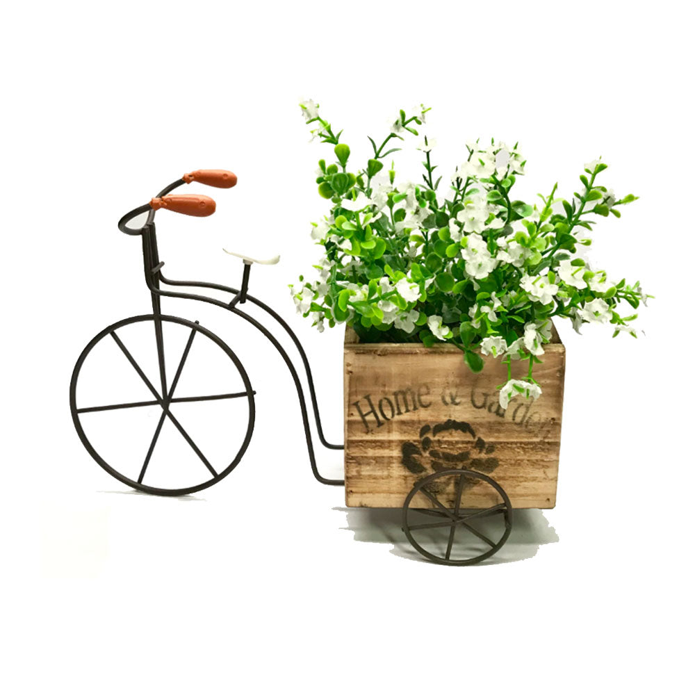 Home e jardim de bicicleta de três rodas com caixa de flor D ã €