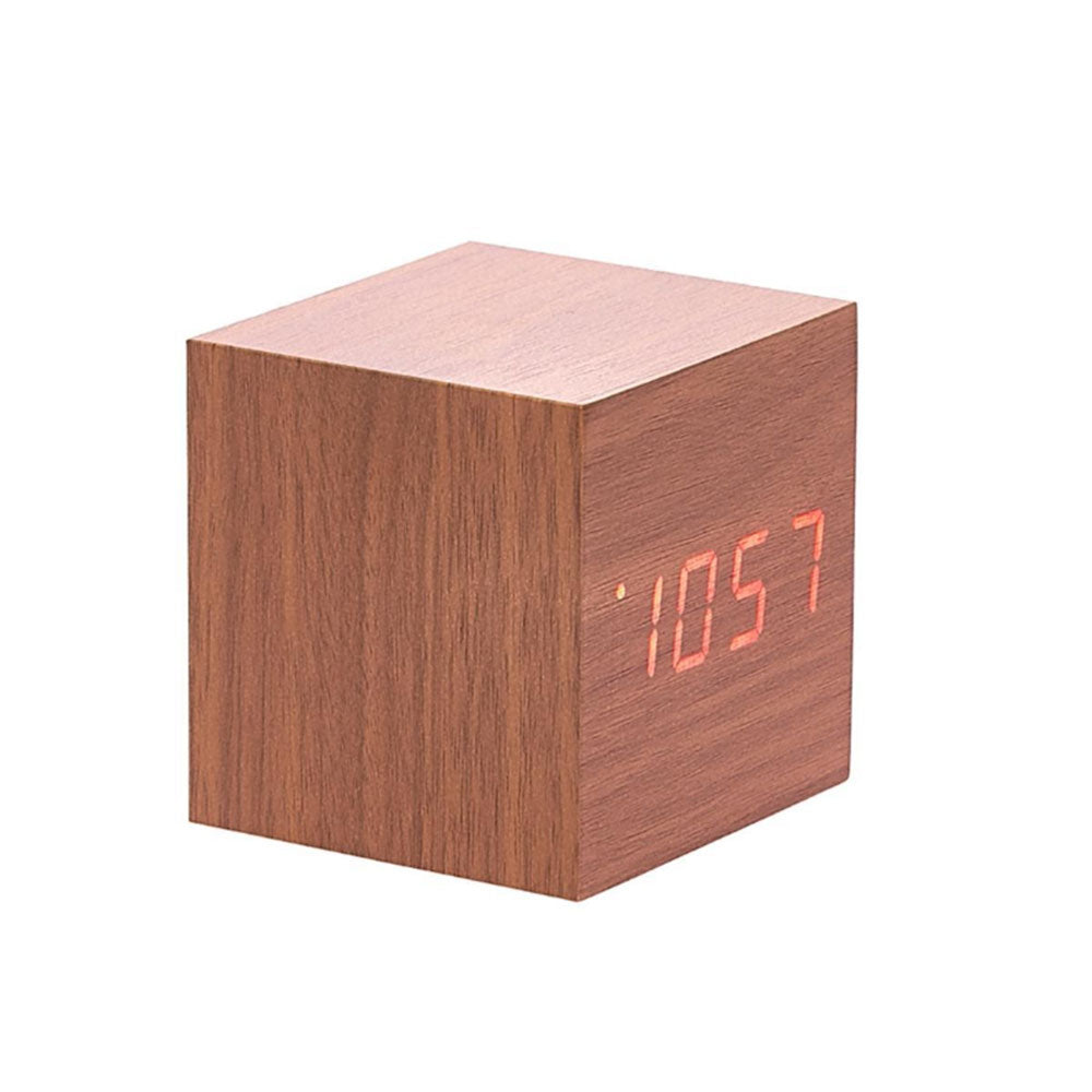 Orologio da scrivania cubo in legno LED con display temp/ data