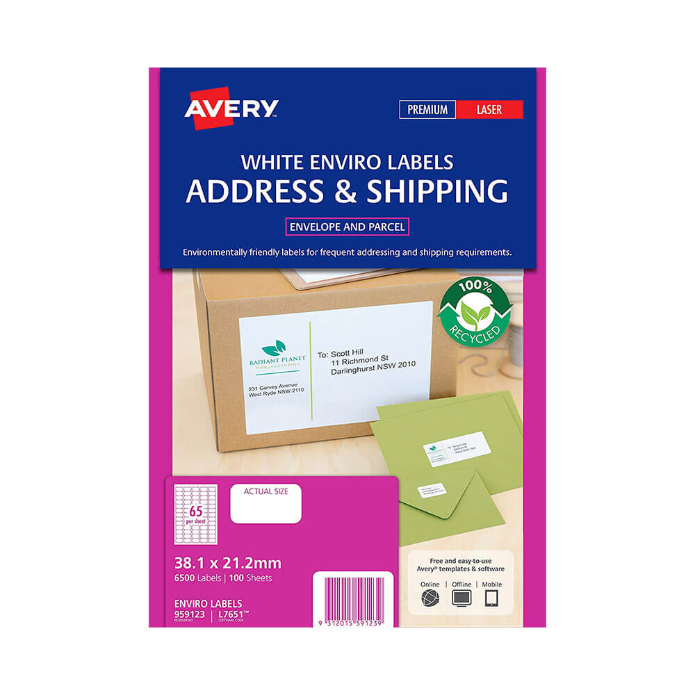 Avery Enviro 100% gerecyclede labels wit (100 pk)