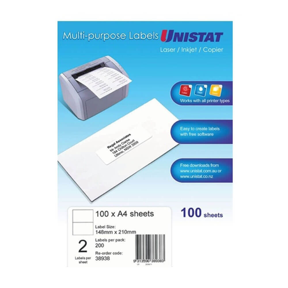 Unistat Laser/Inkjet/Copier Label 100pk