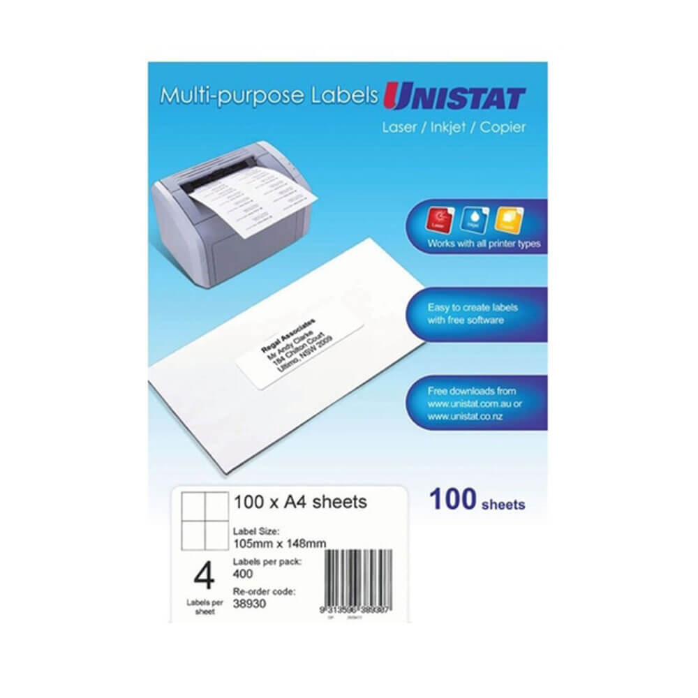 Unistat Laser/Inkjet/Copier Etichetta 100pk