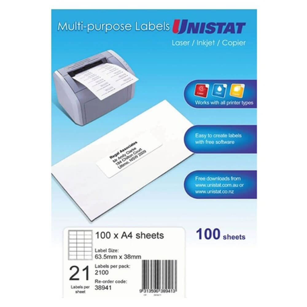 Unistat Laser / INKJet / Copier Label 100pk