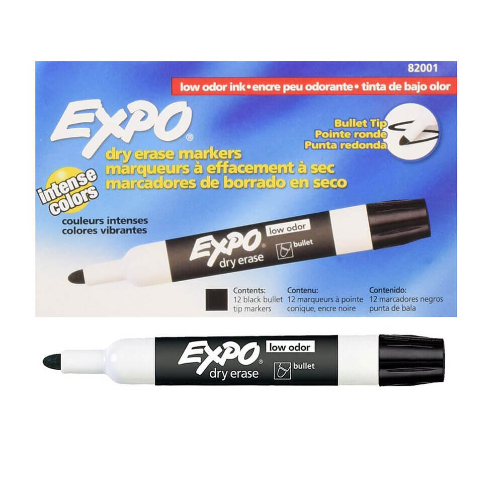 Expo de baixo odor bullet tip whiteboard marcador 12pk