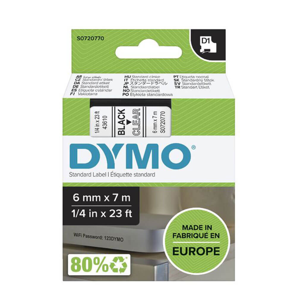 Étiquette de bande Dymo D1 6 mmx7m