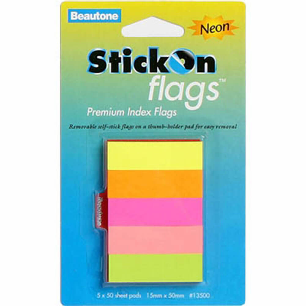 Beautne Stick On Flags 250 Sheets (varo néon)