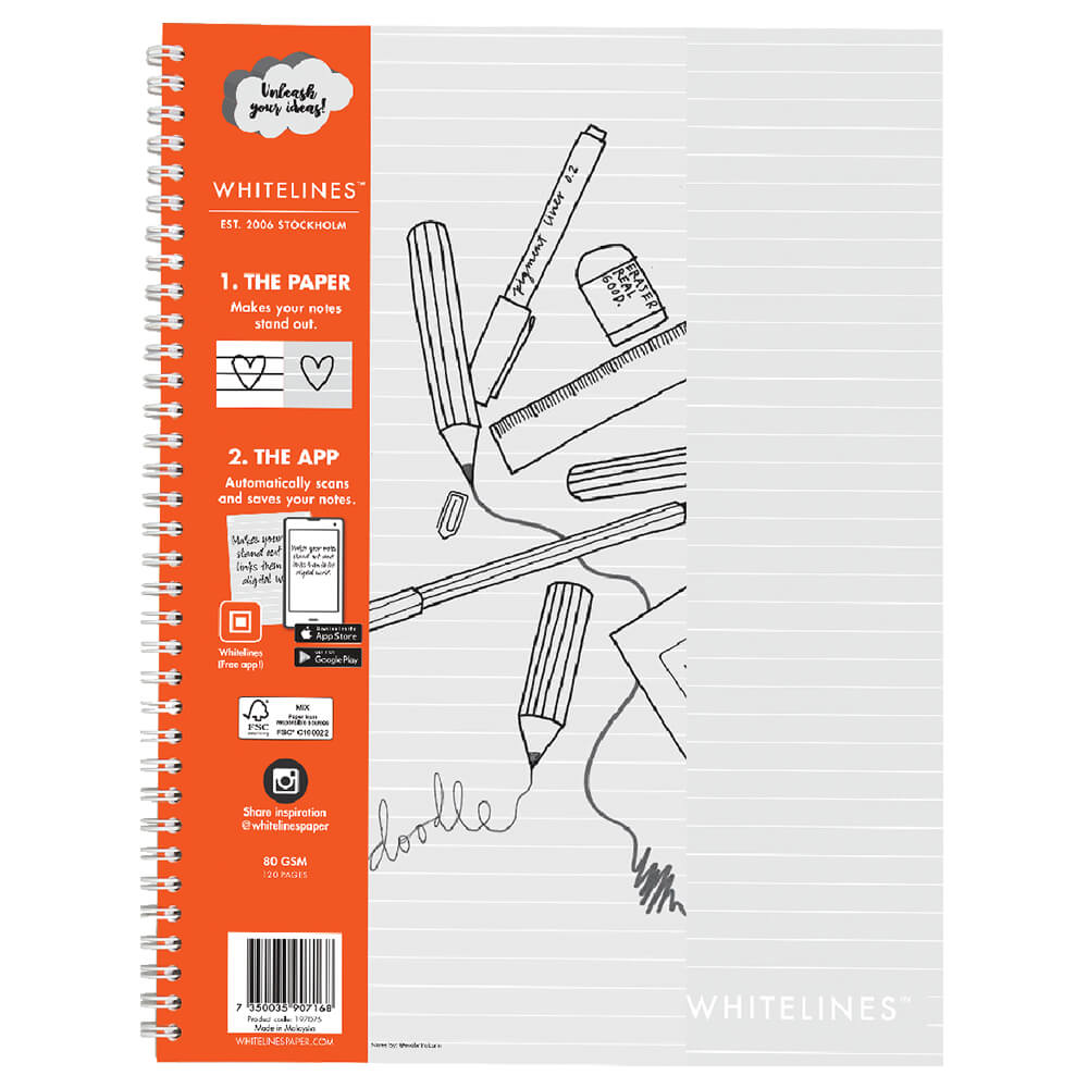 Whitelines Side Opening Lined Spiral Notebook 120 Pages (A4)