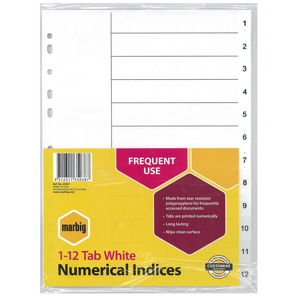 Marbig Numerische Indizes und Teiler A4 (Weiß)