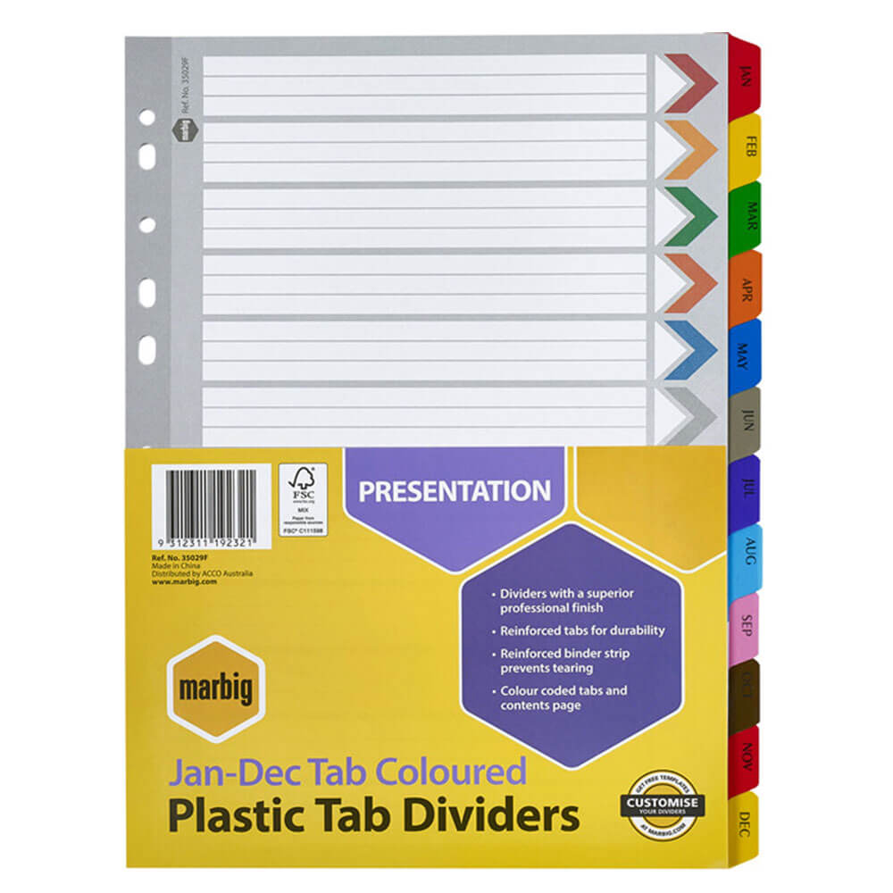 Marbig Jan-DeC Manilla Plastic Tab Divishers (A4)
